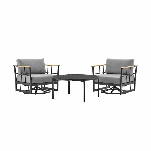 Armen Living Shari & Tiffany Patio Outdoor Swivel Seating Set Black - 3 Piece 840254332607